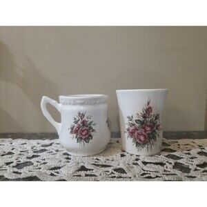 Athena Ceramic Floral Bathroom Toothbrush Holder & Tumbler Set, White Pink Green
